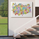 Eğitici İl ve İlçe Detaylı Türkiye Haritası, Harita Dekoratif Kanvas Tablo, Duvar Dekoru 3039
