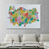 Eğitici İl ve İlçe Detaylı Türkiye Haritası, Harita Dekoratif Kanvas Tablo, Duvar Dekoru 3040