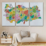 Eğitici İl ve İlçe Detaylı Türkiye Haritası, Harita Dekoratif Kanvas Tablo, Duvar Dekoru 3040