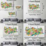 Eğitici İl ve İlçe Detaylı Türkiye Haritası, Harita Dekoratif Kanvas Tablo, Duvar Dekoru 3040