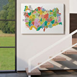 Eğitici İl ve İlçe Detaylı Türkiye Haritası, Harita Dekoratif Kanvas Tablo, Duvar Dekoru 3040