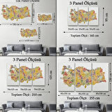 İl ve İlçe Detaylı Eğitici Öğretici Türkiye Haritası Dekoratif Kanvas Tablo, Duvar Dekoru 3042