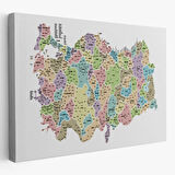 Eğitici İl ve İlçe Detaylı Türkiye Haritası, Harita Dekoratif Kanvas Tablo, Duvar Dekoru 3044