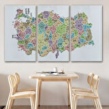 Eğitici İl ve İlçe Detaylı Türkiye Haritası, Harita Dekoratif Kanvas Tablo, Duvar Dekoru 3044