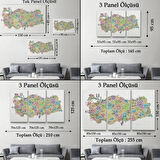 Eğitici İl ve İlçe Detaylı Türkiye Haritası, Harita Dekoratif Kanvas Tablo, Duvar Dekoru 3044