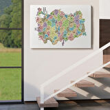 Eğitici İl ve İlçe Detaylı Türkiye Haritası, Harita Dekoratif Kanvas Tablo, Duvar Dekoru 3044