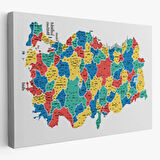 Eğitici İl ve İlçe Detaylı Türkiye Haritası, Harita Dekoratif Kanvas Tablo, Duvar Dekoru 3047