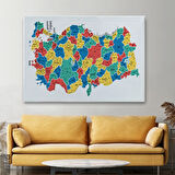 Eğitici İl ve İlçe Detaylı Türkiye Haritası, Harita Dekoratif Kanvas Tablo, Duvar Dekoru 3047