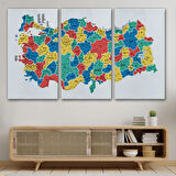 Eğitici İl ve İlçe Detaylı Türkiye Haritası, Harita Dekoratif Kanvas Tablo, Duvar Dekoru 3047