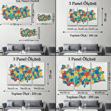 Eğitici İl ve İlçe Detaylı Türkiye Haritası, Harita Dekoratif Kanvas Tablo, Duvar Dekoru 3047
