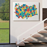 Eğitici İl ve İlçe Detaylı Türkiye Haritası, Harita Dekoratif Kanvas Tablo, Duvar Dekoru 3047