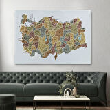 Eğitici İl ve İlçe Detaylı Türkiye Haritası, Harita Dekoratif Kanvas Tablo, Duvar Dekoru 3050