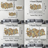 Eğitici İl ve İlçe Detaylı Türkiye Haritası, Harita Dekoratif Kanvas Tablo, Duvar Dekoru 3050
