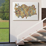 Eğitici İl ve İlçe Detaylı Türkiye Haritası, Harita Dekoratif Kanvas Tablo, Duvar Dekoru 3050