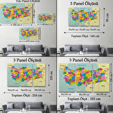 Eğitici Sınır Komşulu Türkiye Haritası, Harita Dekoratif Kanvas Tablo, Duvar Dekoru 3085