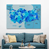 Eğitici Sınır Komşulu Türkiye Haritası, Harita Dekoratif Kanvas Tablo, Duvar Dekoru 3086