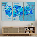 Eğitici Sınır Komşulu Türkiye Haritası, Harita Dekoratif Kanvas Tablo, Duvar Dekoru 3086