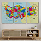 Eğitici Sınır Komşulu Türkiye Haritası, Harita Dekoratif Kanvas Tablo, Duvar Dekoru 3089