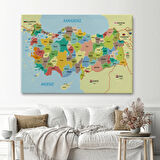 Eğitici Sınır Komşulu Türkiye Haritası, Harita Dekoratif Kanvas Tablo, Duvar Dekoru 3090