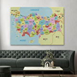 Eğitici Sınır Komşulu Türkiye Haritası, Harita Dekoratif Kanvas Tablo, Duvar Dekoru 3095