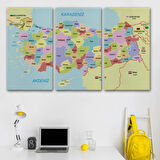 Eğitici Sınır Komşulu Türkiye Haritası, Harita Dekoratif Kanvas Tablo, Duvar Dekoru 3095