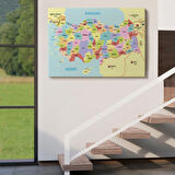 Eğitici Sınır Komşulu Türkiye Haritası, Harita Dekoratif Kanvas Tablo, Duvar Dekoru 3095