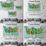 Eğitici Sınır Komşulu Türkiye Haritası, Harita Dekoratif Kanvas Tablo, Duvar Dekoru 3099
