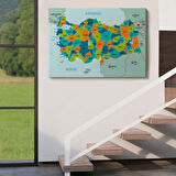Eğitici Sınır Komşulu Türkiye Haritası, Harita Dekoratif Kanvas Tablo, Duvar Dekoru 3099