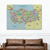 Eğitici Sınır Komşulu Türkiye Haritası, Harita Dekoratif Kanvas Tablo, Duvar Dekoru 3100