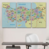 Eğitici Sınır Komşulu Türkiye Haritası, Harita Dekoratif Kanvas Tablo, Duvar Dekoru 3100