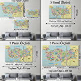 Eğitici Sınır Komşulu Türkiye Haritası, Harita Dekoratif Kanvas Tablo, Duvar Dekoru 3100