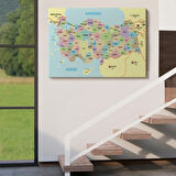 Eğitici Sınır Komşulu Türkiye Haritası, Harita Dekoratif Kanvas Tablo, Duvar Dekoru 3100