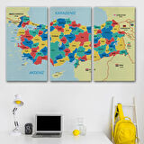 Eğitici Sınır Komşulu Türkiye Haritası, Harita Dekoratif Kanvas Tablo, Duvar Dekoru 3103