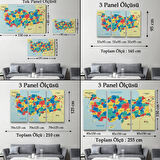 Eğitici Sınır Komşulu Türkiye Haritası, Harita Dekoratif Kanvas Tablo, Duvar Dekoru 3103