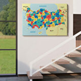 Eğitici Sınır Komşulu Türkiye Haritası, Harita Dekoratif Kanvas Tablo, Duvar Dekoru 3103
