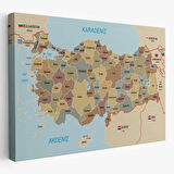 Eğitici Sınır Komşulu Türkiye Haritası, Harita Dekoratif Kanvas Tablo, Duvar Dekoru 3106