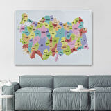 Eğitici Türkiye Haritası, Harita Dekoratif Kanvas Tablo, Duvar Dekoru 3123