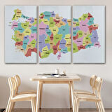 Eğitici Türkiye Haritası, Harita Dekoratif Kanvas Tablo, Duvar Dekoru 3123