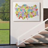 Eğitici Türkiye Haritası, Harita Dekoratif Kanvas Tablo, Duvar Dekoru 3123