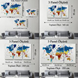 Eğitici Detaylı Sembollü Türkçe Dünya Haritası Dekoratif Kanvas Tablo, Duvar Dekoru 3166