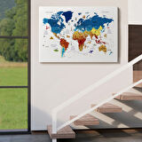 Eğitici Detaylı Sembollü Türkçe Dünya Haritası Dekoratif Kanvas Tablo, Duvar Dekoru 3166