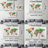 Eğitici Detaylı Sembollü İngilizce Dünya Haritası Dekoratif Kanvas Tablo, Duvar Dekoru 3173