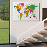 Eğitici Detaylı Sembollü İngilizce Dünya Haritası Dekoratif Kanvas Tablo, Duvar Dekoru 3173