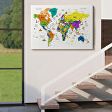 Eğitici Detaylı Sembollü Türkçe Dünya Haritası Dekoratif Kanvas Tablo, Duvar Dekoru 3178