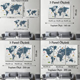Eğitici Detaylı Sembollü İngilizce Dünya Haritası Dekoratif Kanvas Tablo, Duvar Dekoru 3187