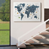 Eğitici Detaylı Sembollü Türkçe Dünya Haritası Dekoratif Kanvas Tablo, Duvar Dekoru 3188