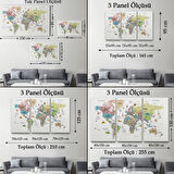 Eğitici Detaylı Sembollü Türkçe Dünya Haritası Dekoratif Kanvas Tablo, Duvar Dekoru 3204