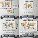 Eğitici Detaylı Sembollü Türkçe Dünya Haritası Dekoratif Kanvas Tablo, Duvar Dekoru 3206