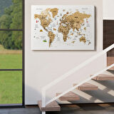 Eğitici Detaylı Sembollü Türkçe Dünya Haritası Dekoratif Kanvas Tablo, Duvar Dekoru 3220