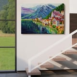 Yağlıboya Görünüm Hallstatt Avusturya Dekoratif Kanvas Tablo, Duvar Dekoru 3438
